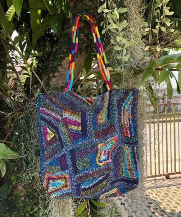 チェンマイ 刺し子 手刺繍バッグ タイ ハンドメイド 手縫い 手紡ぎ 