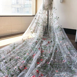 花刺繍 ボタニカル チュール レース 白 生地 布 ハンドメイド ドレス レトロ 5枚目の画像