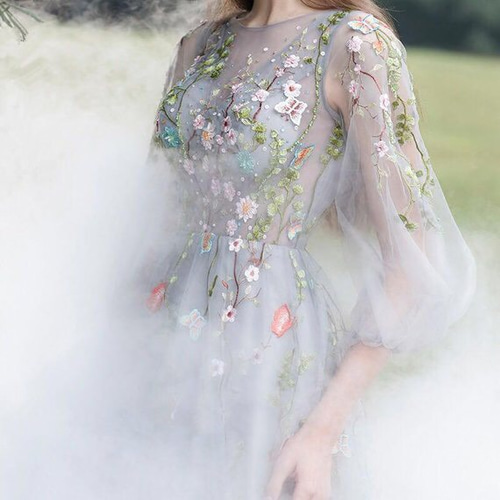 花刺繍 ボタニカル チュール レース 白 生地 布 ハンドメイド ドレス