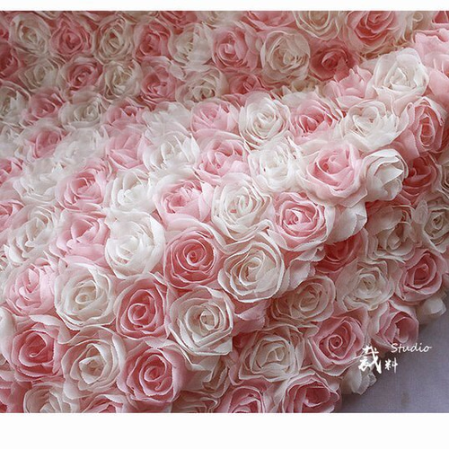 花 チュール レース 薔薇 バラ ピンク 白 3D 立体 ドレス生地 布