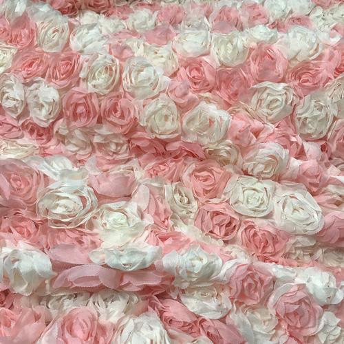 花 チュール レース 薔薇 バラ ピンク 白 3D 立体 ドレス生地 布