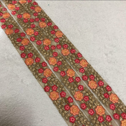 インド刺繍 リボン 花刺繍 手芸テープ レトロ アジアン アンティーク レース チロリアンテープ ピンク オレンジ 2枚目の画像