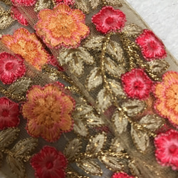 インド刺繍 リボン 花刺繍 手芸テープ レトロ アジアン アンティーク レース チロリアンテープ ピンク オレンジ 7枚目の画像