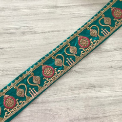 インド刺繍リボン エキゾチック アジアン エスニック 緑 チロリアンテープ シルク100% 金 ゴールド アラジン 北欧 7枚目の画像