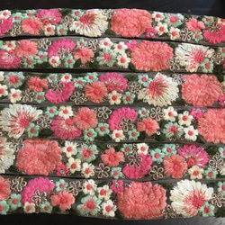 インド刺繍リボン アンティークレース チロリアンテープ ハンドメイド ボタニカル 花刺繍 花束 ピンクゴールド シルバー 7枚目の画像