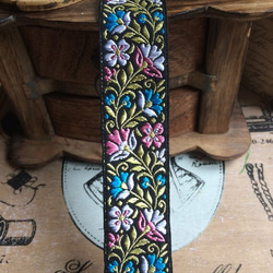 インド刺繍リボン チロリアンテープ 花 手芸 ハンドメイド 水色 ピンク レトロ バッグ 持ち手 紐 ジャガードリボン 2枚目の画像