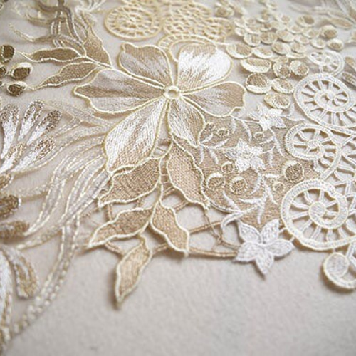 刺繍チュール 白レース 花刺繍 アンティーク ヴィンテージ 結婚