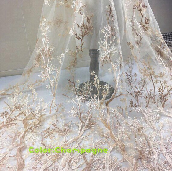 カフェカーテン【ピコ様ご予約生地　スパンコール付トルコ刺繍レース】ハンドメイド 刺繍 カーテン生地 ゴールド カフェカーテン【ピコ様ご予約生地