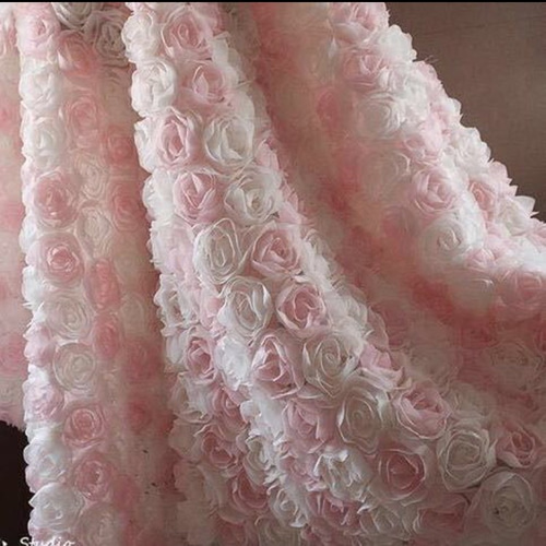 花 チュール レース 薔薇 バラ ピンク 白 3D 立体 ドレス 生地