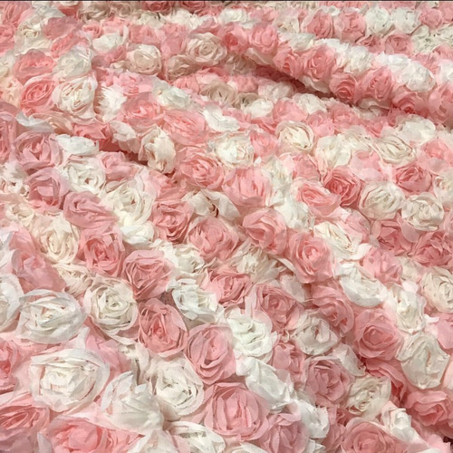 花 チュール レース 薔薇 バラ ピンク 白 3D 立体 ドレス 生地