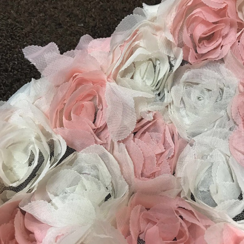 花 チュール レース 薔薇 バラ ピンク 白 3D 立体 ドレス 生地