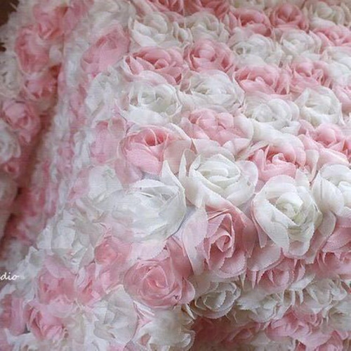 大人気新品  チュール 花 レース 生地 ドレス 立体 3D 白 ピンク バラ 薔薇 布・生地