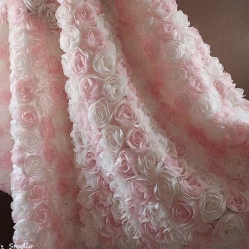 花 チュール レース 薔薇 バラ ピンク 白 3D 立体 ドレス 生地