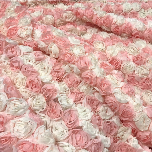 福袋安いいね半額ストア 薔薇 レース チュール 花 バラ 生地 ドレス 立体 3D 白 ピンク 布・生地