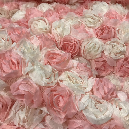 花 チュール レース 薔薇 バラ ピンク 白 3D 立体 ドレス 生地