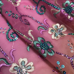 インド 刺繍 ドゥパタ 布チュール 衣装 サリー 花刺繍 はぎれ スカート ショール カーテン レース ドレス スカーフ 6枚目の画像