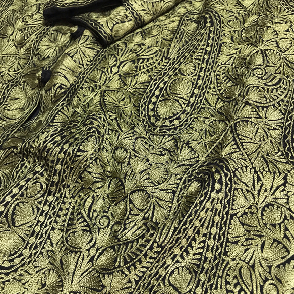 インド カシミール刺繍 コート ストール ハンドメイド 刺し子 エスニック ヴィンテージ アウター ジャケット カーキ 5枚目の画像