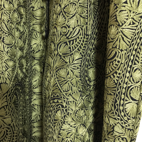 インド カシミール刺繍 コート ストール ハンドメイド 刺し子 エスニック ヴィンテージ アウター ジャケット カーキ 7枚目の画像