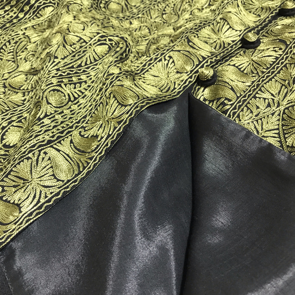 インド カシミール刺繍 コート ストール ハンドメイド 刺し子 エスニック ヴィンテージ アウター ジャケット カーキ 10枚目の画像