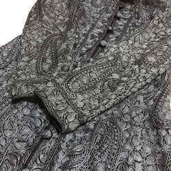 インド カシミール刺繍 コート 刺し子 ウール100% エスニック ヴィンテージ アウター ジャケット 手刺繍 グレー 4枚目の画像