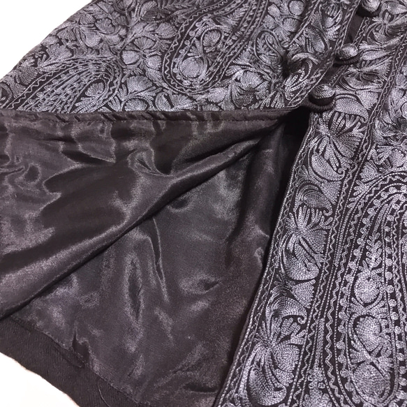 インド カシミール刺繍 コート 刺し子 ウール100% エスニック ヴィンテージ アウター ジャケット 手刺繍 グレー 10枚目の画像