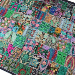 インド 刺繍リボン 布 パッチワーク タペストリー 敷物 ラグ