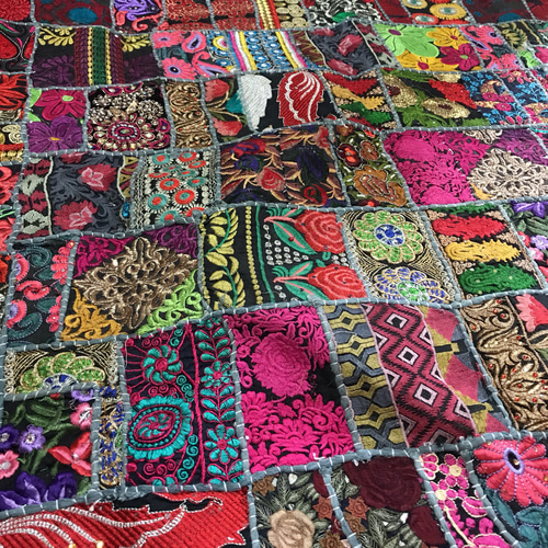 インド刺繍リボン 布 パッチワーク敷物 ラグ ヴィンテージ