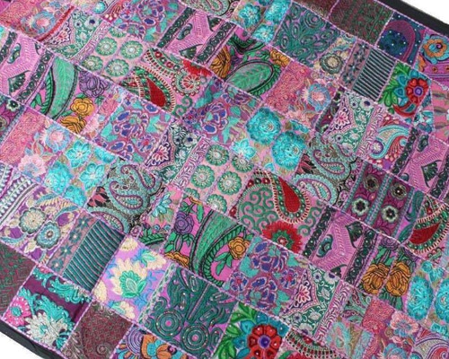 インド刺繍リボン 布 パッチワーク 敷物 ラグ ヴィンテージ エスニック