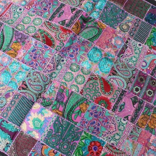 インド刺繍リボン 布 パッチワーク 敷物 ラグ ヴィンテージ エスニック