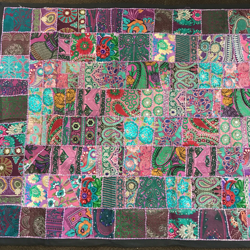 インド刺繍リボン 布 パッチワーク 敷物 ラグ ヴィンテージ エスニック