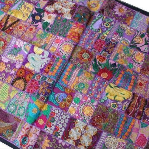 インド刺繍リボン 布 パッチワーク タペストリー 敷物 ラグ