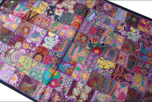 インド刺繍リボン 布 パッチワーク タペストリー 敷物 ラグ