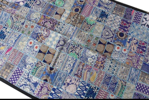インド刺繍リボン 布 パッチワーク タペストリー 敷物 ラグ