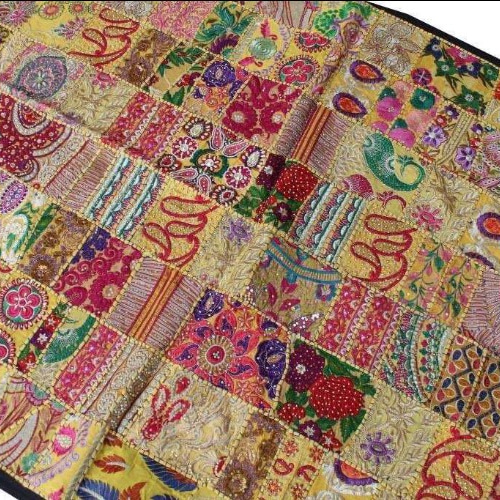 インド刺繍リボン 布 パッチワーク タペストリー 敷物 ラリーキルト 