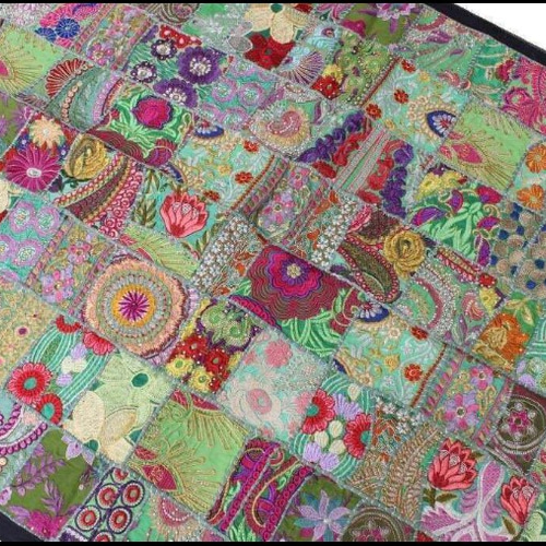 122ꕤ︎︎パッチワーク カンタキルト 花鳥 手染め リボン 122ꕤ︎︎パッチワーク カンタキルト 花鳥 手染め リボン