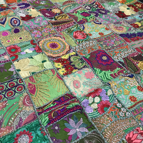 122ꕤ︎︎パッチワーク カンタキルト 花鳥 手染め リボン 122ꕤ︎︎パッチワーク カンタキルト 花鳥 手染め リボン