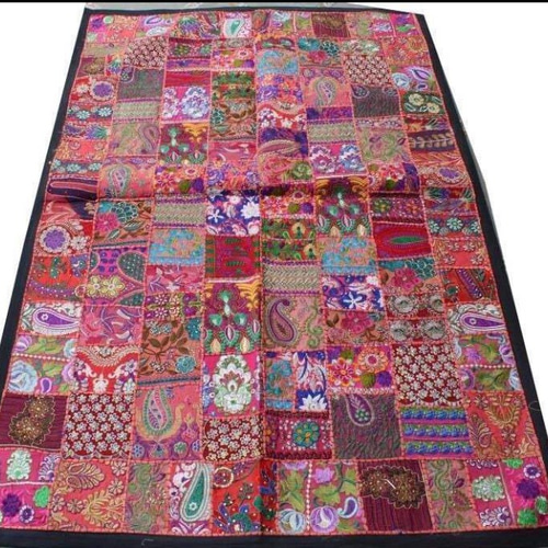 インド刺繍リボン パッチワークキルト 布 古布 ハンドメイドカバー 赤