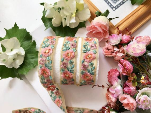 アンティーク ロマンティック コットン刺繍 レースリボン 楕円 花柄×12 Amazon.co.jp: tuktuk-A004【インド直輸入】本格刺繍レース 1m×1本 幅