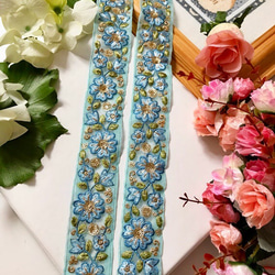 インド刺繍リボン 花 アンティークレース ビンテージ 海外ブレード グレー シック アジアン エスニック はぎれ 生地 4枚目の画像