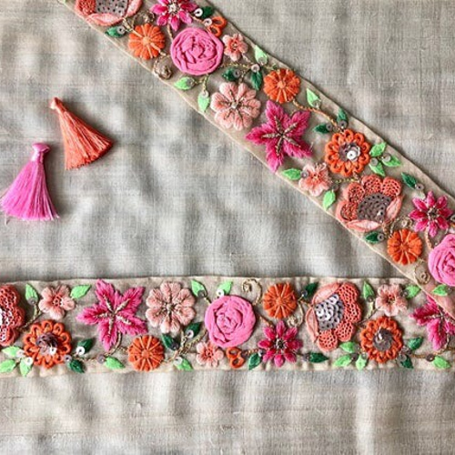 インド刺繍リボン 花 アンティークレース ピンク 薔薇 バラ チロリアン