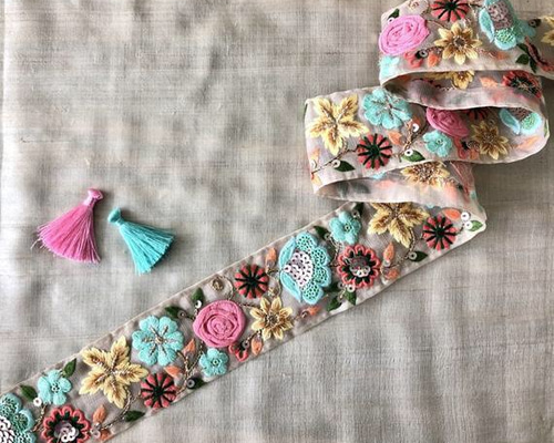 インド刺繍リボン 花 アンティークレース 薔薇 ビンテージ チュール 