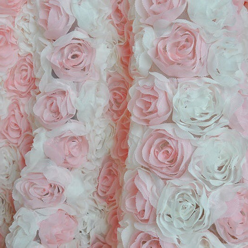 花 チュール レース 薔薇 バラ ピンク 白 3D 立体 ドレス生地 布 結婚