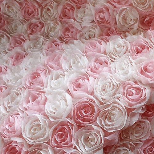 花 チュール レース 薔薇 バラ ピンク 白 3D 立体 ドレス生地 布