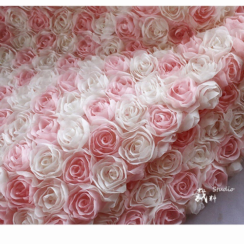 花 チュール レース 薔薇 バラピンク 白 3D 立体 プリンセス 生地