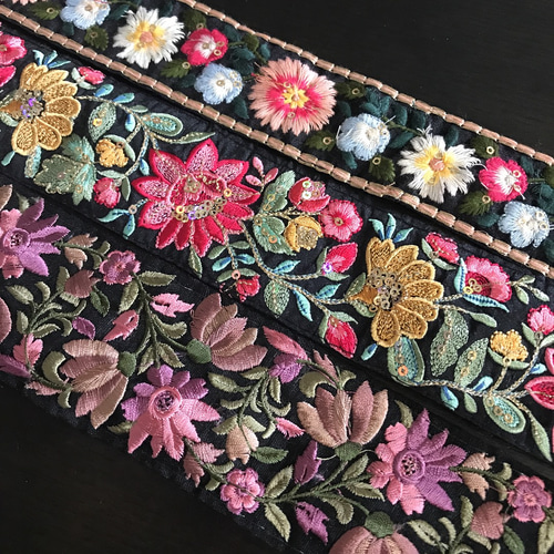 インド刺繍リボンセット シルク 花 アンティーク ボタニカル メキシコ