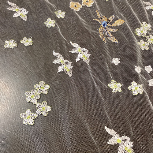 白 青 花刺繍チュール レース カーテン フランスアンティーク 手芸