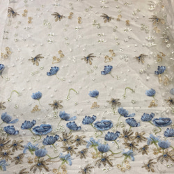 白 青 花刺繍チュール レース カーテン フランスアンティーク 手芸 生地 布 北欧 ボタニカル 水色ドレス かわいい 8枚目の画像