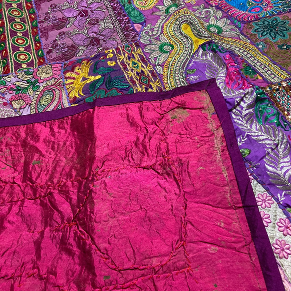 インド パッチワーク 刺繍 カバー ラグ エスニック ヨガ ラリーキルト 紫 アンティーク アジアン 敷物 レトロ 10枚目の画像