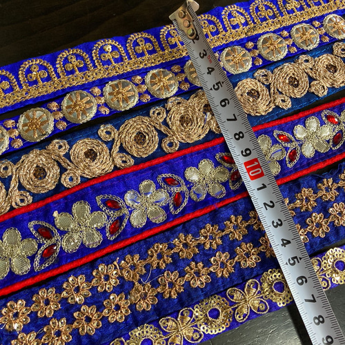 インド刺繍リボンセット 青 金 キラキラ エスニック アジアン チロリアンテープ