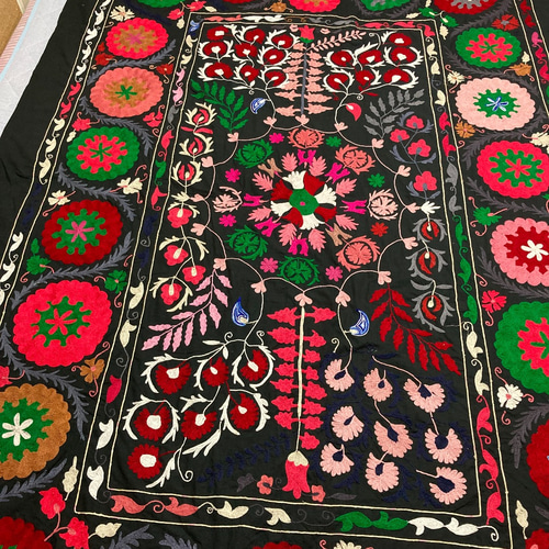 ウズベキスタン スザンニ スザニ 手刺繍 アジアン ベッドカバー 刺し子